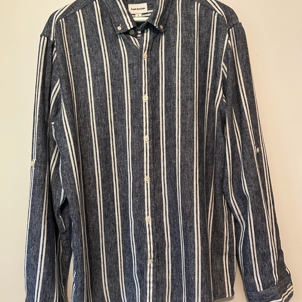 Frank & Oak Blue and White Striped Button Down Shirt